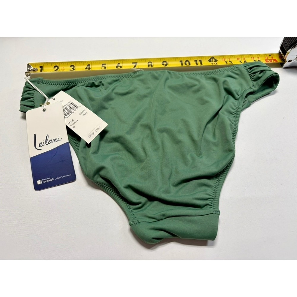 Leilani Olive Shirred Bikini Bottom Size 12 NWT Classic Swim - Picture 12 of 13